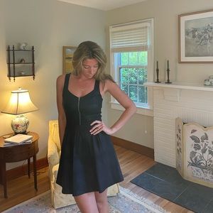 Black Faux Leather Skater Dress